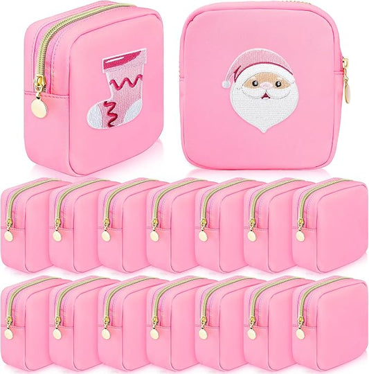 Giesiery Bulk 16 Pcs Preppy Makeup Bags Pink Nylon DIY Craft Zipper Pouch for Bridal/Proposal Gifts, Travel Toiletry Organizer by Giesiery