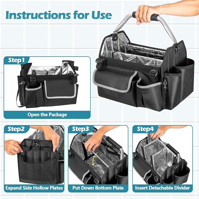 HODRANT Wearable Cleaning Caddy Organizer with Divider & Support Pad | Cleaning Supplies Bag with Handle & Detachable Shoulder Strap, Housekeeping Storage Box with Multi Pockets, Bag Only - Image 4