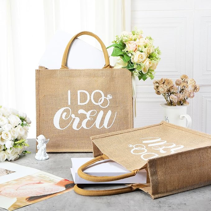 Sadnyy 10 Pieces Bridesmaid Gift Bags Bachelorette Tote Bags with Handles Large Burlap Bridesmaid Gifts Reusable for Bachelorette Party Wedding Bridal Shower - Image 6