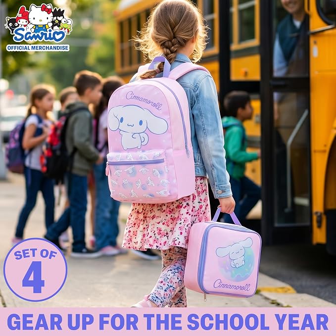 Get Trend Cinnamoroll Girls Backpack, Lunch Bag, Pencil Case, Water Bottle | Sanrio 4 Pc Set, 18in Bookbag, Insulated Lunch Bag, Pencil Pouch & 16.9 fl oz BPA-Free Water Bottle, School, Gifts for Girls - Image 2