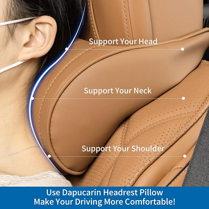 Car Headrest Pillow for Driving Memory Foam Palomino Brown 1 Pack | Soft Comfortable Leather Seat Head Rest Pillow Headrest Travel Neck Support Cushion for Most Cars SUV Home Office Chair - Image 5