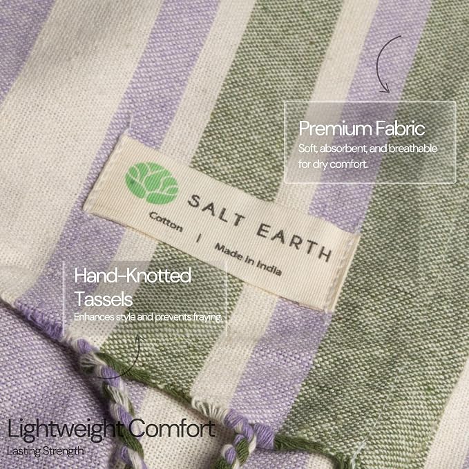 Salt Earth Cotton Turkish Beach Towel, Set of 3, 36"x72" - Soft, Quick Dry, Sand Resistant, Absorbent Towels for Bathroom, Home, Travel, Pool, Spa, Bath, Swim - Beach Towels Oversized, Assorted Colors - Image 2