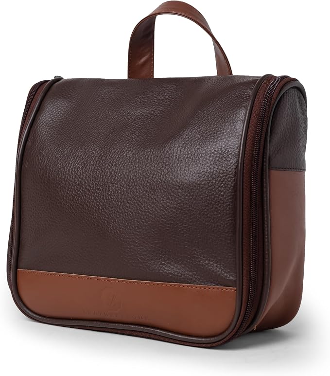 Sutton Handmade Genuine Cowhide Leather Hanging Toiletry Bag Travel Dopp Kit for Men and Women (Chocolate Brown) - Image 2
