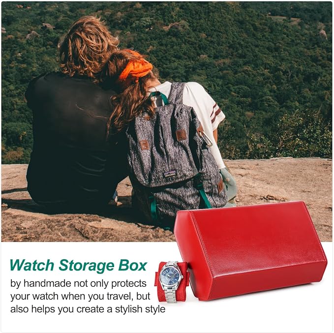 Hiram SaffianoLeather Hexagon Watch Roll Travel Case, Leather 8-Watches Roll Case with Removable Pillow Cushion for Treasured Watches and Bracelets-RED - Image 6