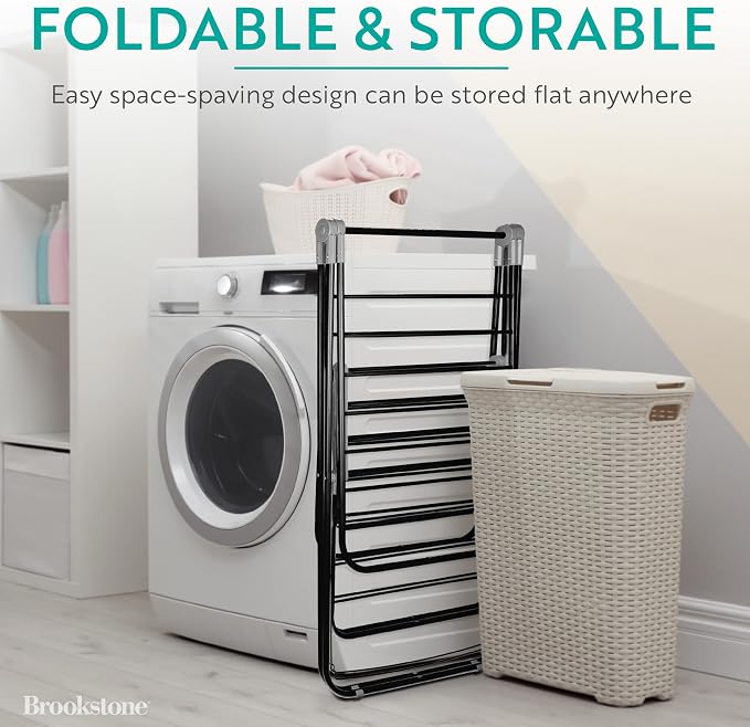 Brookstone 2 Tier Folding Rack - Indoor/Outdoor Collapsible Clothes Dryer Stand Laundry or Shoe Rack, Heavy Duty Freestanding Garment Hanger, Foldable, Clothing Drying Rack, Black - Image 2