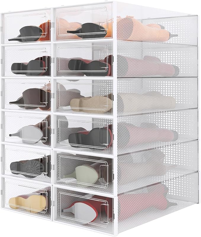 12-Piece Extra Large Boot and Shoe Storage Boxes, Stackable Clear Plastic Shoe Organizer, Space-Saving Shoe Boxes for Boots, Sneakers, and High Heels, Clear by PARANTA
