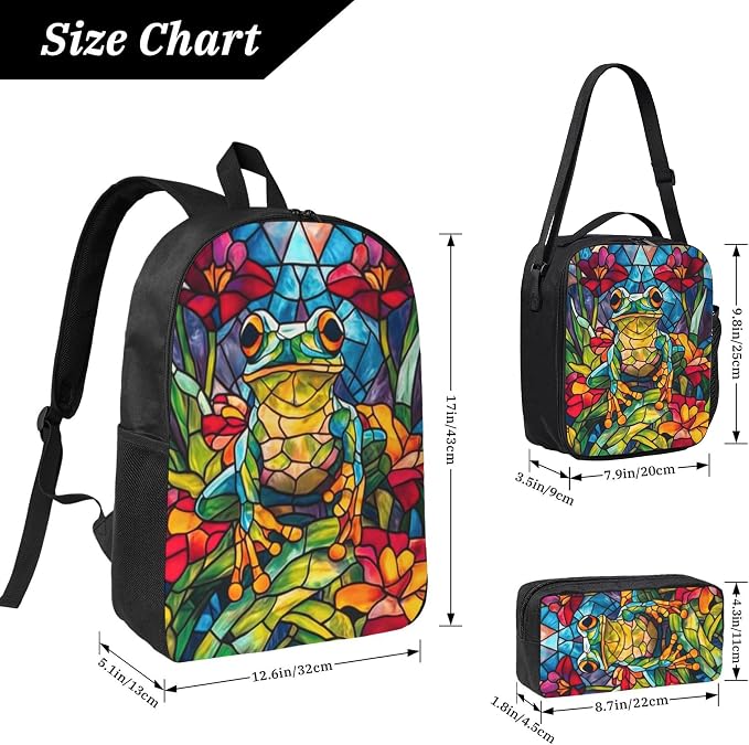 Frog Kid Backpack Set with Lunch Bag & Pencil Case Large Capacity School Bag 17 Inch Bookbag for Boy Girl - Image 3