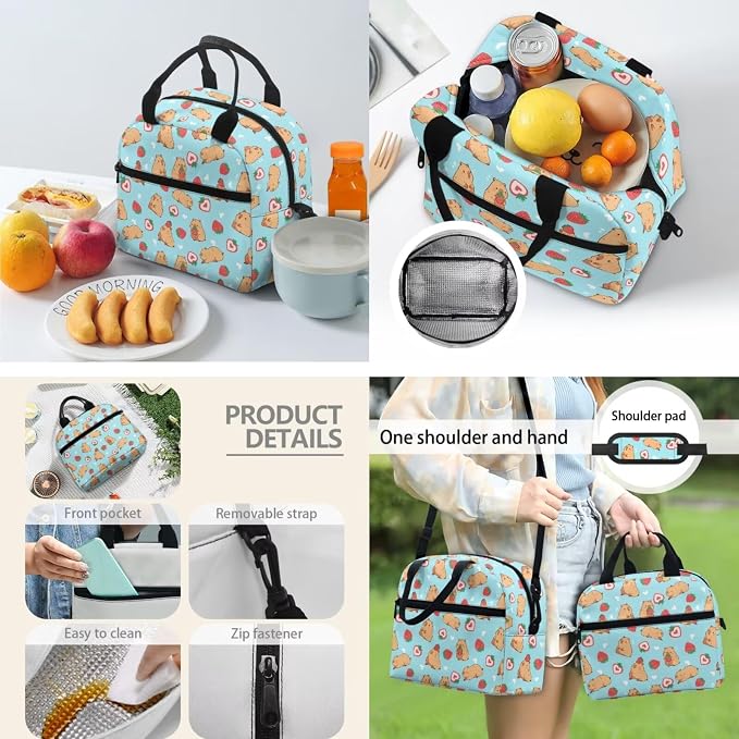 Blue Capybara Strawberry Girls Elementary School Backpack with Lunch Box Pencil Case School Bag Sets Kids Bookbags 3 in 1 - Image 3