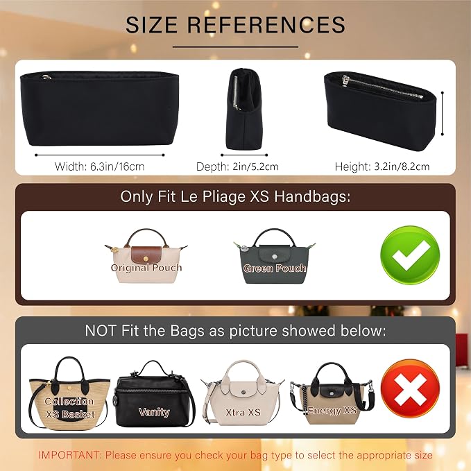 Soft Nylon Purse Organizer Insert for Longchamp Le Pliage Mini Handbag, Lightweight Luxury Long Champ Mini Handbag Storage Divider with 5 Upgraded Deepened Compartments,XS/Black - Image 2