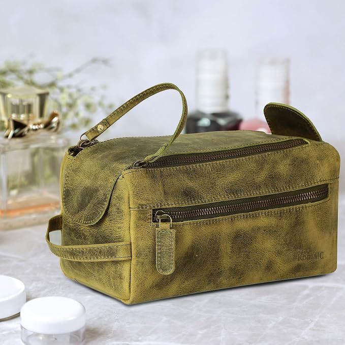 KomalC Premium Buffalo Leather Toiletry Bag for Men & Women With Water resistant Lining, Grooming Travel Pouch, Unisex Wash Bag for Toiletries, Gifts for Men and Women - Image 8