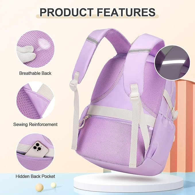 DIGOBAY Backpacks for Girls, 3PCS School Backpack with Lunch Box Pencil Pouch for Teen Girls Kids Elementary Primary Middle High College Daypack School bag Bookbag Set（Purple） - Image 4