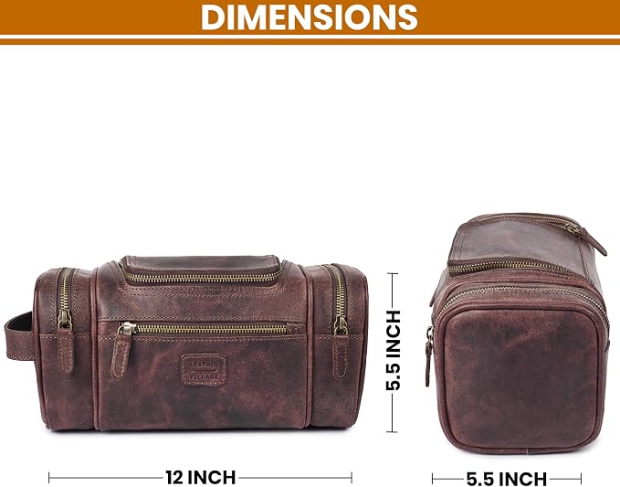 LEATHER VILLAGE Genuine Leather Travel Dopp Kit for Men & Women – Water-Resistant Large-Capacity Hanging Toiletry Bag for Travel, Grooming, Bathroom Organization, Shaving Essentials & Gym Use - Cherry - Image 5
