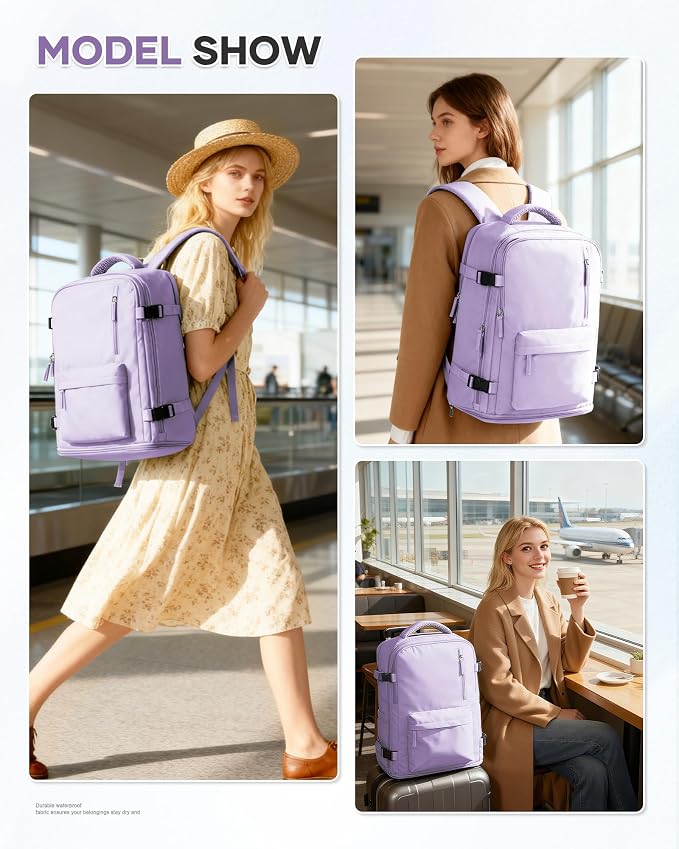 WONHOX Large Travel Backpack Women, Carry On Backpack,Hiking Laptop Backpack Waterproof Outdoor Sports Rucksack Casual Daypack (Purple) - Image 8