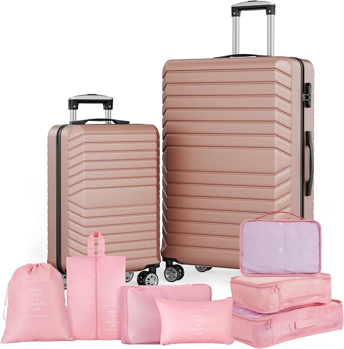 Luggage Sets 2 Piece, 9 Piece Travel Suitcase Set, 20 inch Carry on Luggage, 28 inch Checked Luggage for Women with 7PC Organize Bags by Suitour