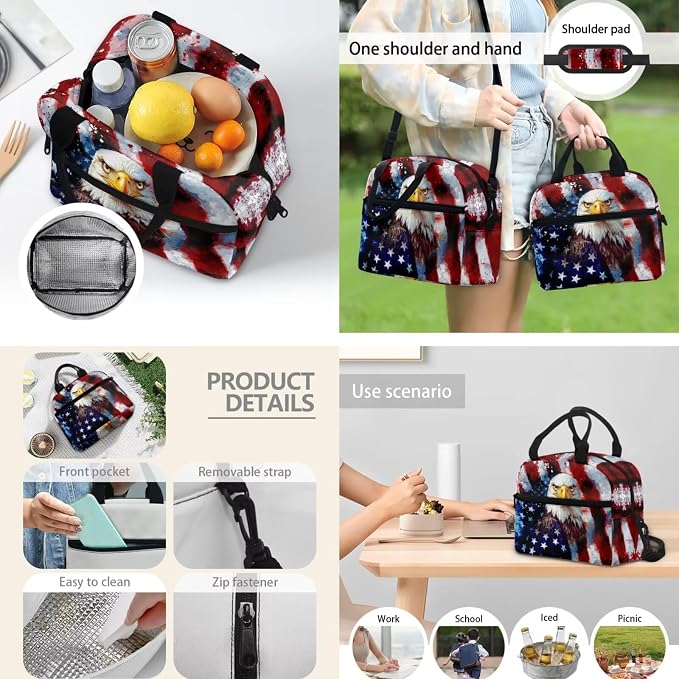 3 Pcs School Backpack for Girls Boys Blue American Flag Eagle Backpack Kids Preschool Elementary Bookbags Set With Lunch Tote Bag Pencil Case Kids School Bags Daypack 3 In 1 - Image 3