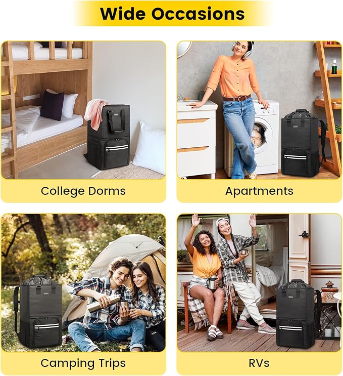 Vorspack Laundry Bag Backpack - Extra Large Laundry Bags with Shoulder Straps Heavy-duty 2 in 1 Laundry Hamper Basket for College Dorm Camp Laundromat Room Essentials - Black - Image 7