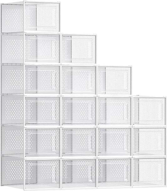 SONGMICS Shoe Boxes, Pack of 18 Shoe Storage Organizers, Stackable Clear Plastic Boxes for Closet, Sneakers, 13.1 x 9.9 x 7.4 Inches, Transparent and White ULSP18MWT by Unknown