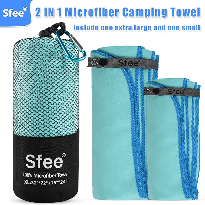 Sfee XL Microfiber Towel, Quick Dry Beach Towel Set 2 Pack - Super Absorbent, Lightweight, Compact, Bath Towel for Travel, Gym, Hiking, Pool, Backpacking, Yoga, Mint - Image 4