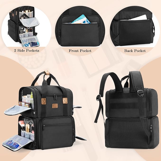 BAFASO Travel Makeup Bag with 3 Inner Removable Pouches, Black | Cosmetic Bag with Multiple Pockets. - Image 4