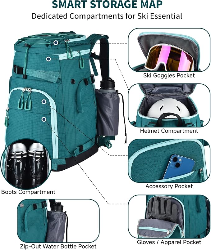 55L-70L Expandable Ski Boot Bag – Waterproof, Durable with Helmet Compartment – Ideal for Ski & Snowboard Gear – Men & Women - Image 4