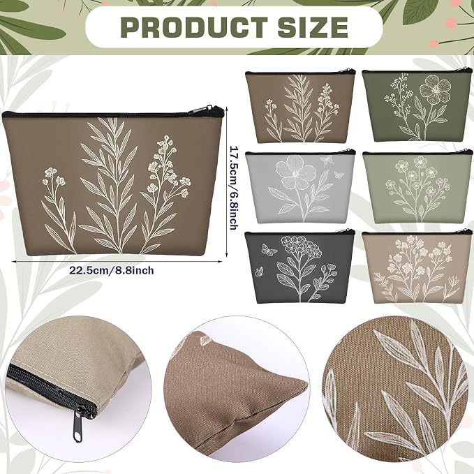 Sweetude 12 Pcs Vintage Boho Flowers Makeup Bag Bulk Boho Gifts Portable Travel Cosmetic Bags with Zipper Retro Floral Waterproof Roomy Travel Toiletry Organizer Storage Beauty Pouch for Women Gifts - Image 2