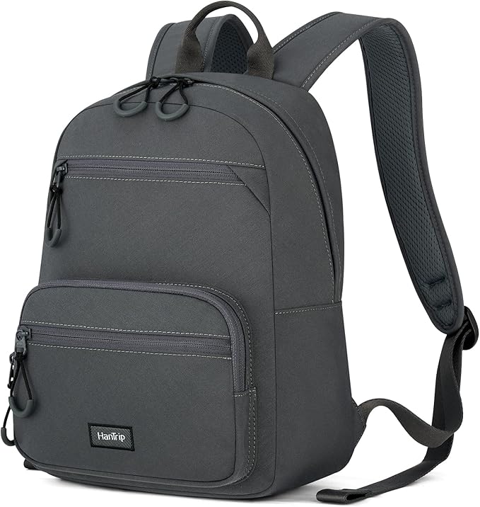 HanTrip Carry On Travel Backpack For Men Women, 13 Inch Small Mini Work Bag Personal Item Backpacks, Camping Back Pack Lightweight Hiking Daypack For Office Nurse Commuter (Dark Gray) by HanTrip