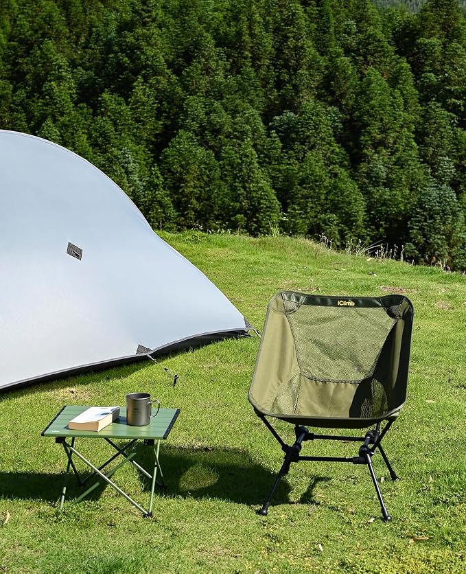 iClimb Ultralight Compact Camping Folding Beach Chair with Anti-Sinking Large Feet and Back Support Webbing (Green- Square Frame) - Image 2