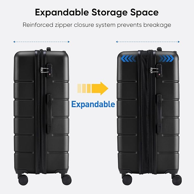 OLIXIS 29 Inch Luggage, Hardside Checked Suitcase with Spinner Wheels, Lightweight ABS Hard Shell Travel Luggage, TSA Approved Lock, Expandable Large Suitcase for Business & Travel–Black - Image 5