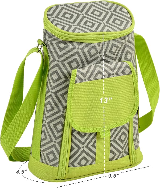 Picnic at Ascot Stylish 2 Bottle Insulated Wine Tote Bag With Cheese Board, Granite Grey/Green - Image 3