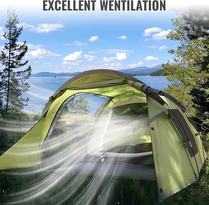Camping Tents 2-4 Person, Double Layers Waterproof Backpacking Tents with Porch Quick Easy Set Up 2 Doors 4 Seasons Tents with Portable Carry Bag for Beach Picnic Hiking Travel Sports Outdoor - Image 3