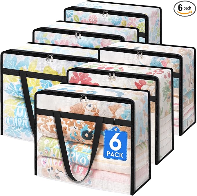TasticTotes 6 Pack Clear Storage Bags for Comforter, Clothes & Bedding, Plastic Blanket Storage with Zipper and Handle, Moving Bags, Closet Organizer and Under-Bed Storage (90L) by Unknown