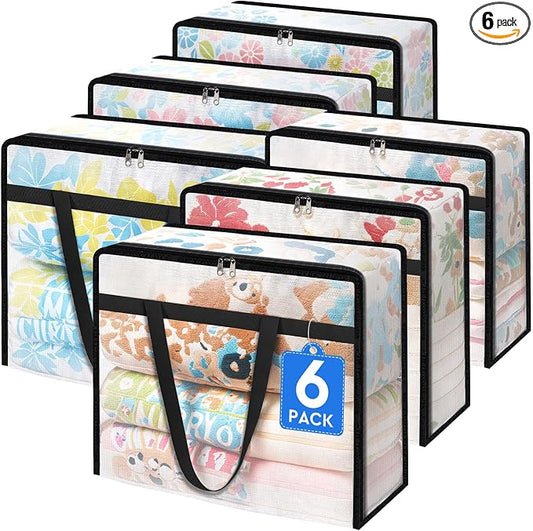 TasticTotes 6 Pack Clear Storage Bags for Comforter, Clothes & Bedding, Plastic Blanket Storage with Zipper and Handle, Moving Bags, Closet Organizer and Under-Bed Storage (90L) by Unknown