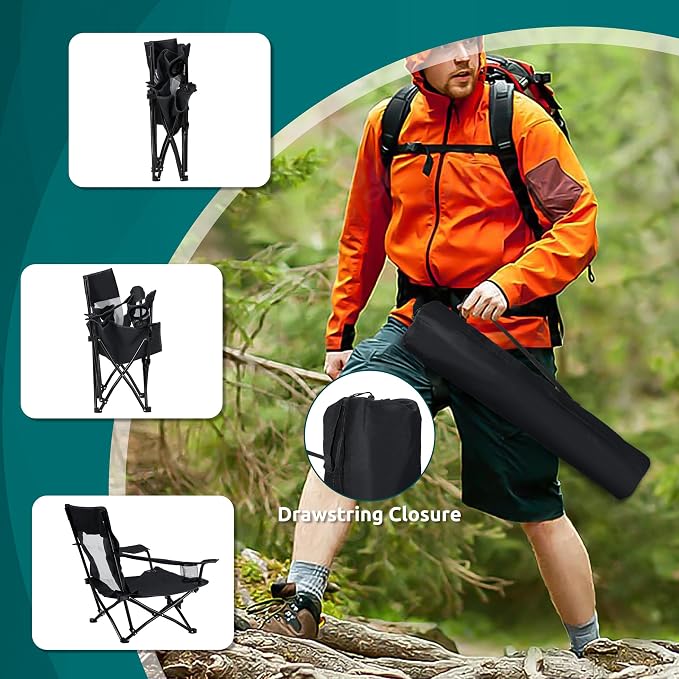 HaSteeL Folding Beach Chair Set of 2, Foldable Black Camping Chairs for Outside, Low Beach Chair Portable for Adults Fishing, Picnic, Outdoor BBQ, Travel, Sports, Cup Holder & Storage Bag - Image 6