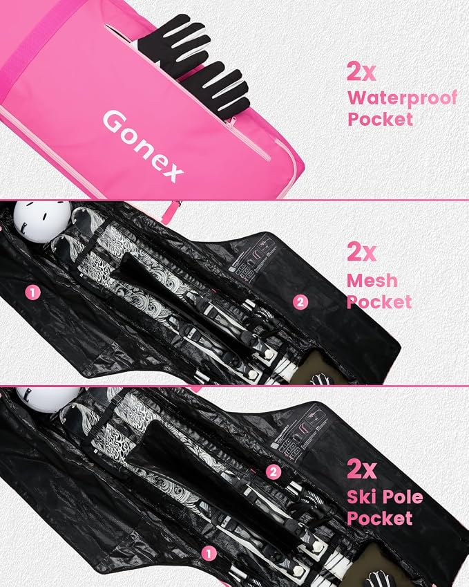 Gonex Snowboard Bag with Wheels,Adjustable Length Up to 175cm to 190cm, Fully Padded Ski Bag for Air Travel, 1200D Polyester PVC Waterproof Rolling Ski Bag with Skis Strapes - Image 5
