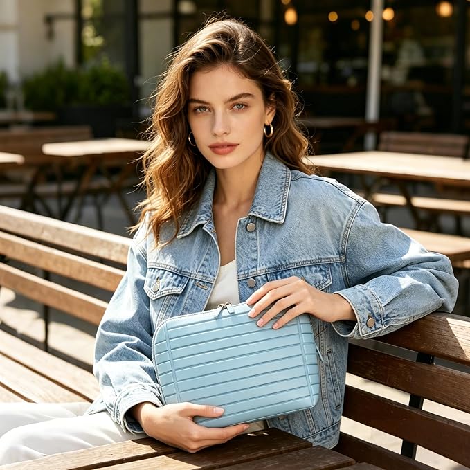 Minoisome Travel Makeup Bag,PU leather toiletry bag,make up organizer case for women,Large Capacity Cosmetic Bag,Wide-open Pouch Purse，Toiletries Accessories，Fold-Down Design and Adjustable Dividers. - Image 2