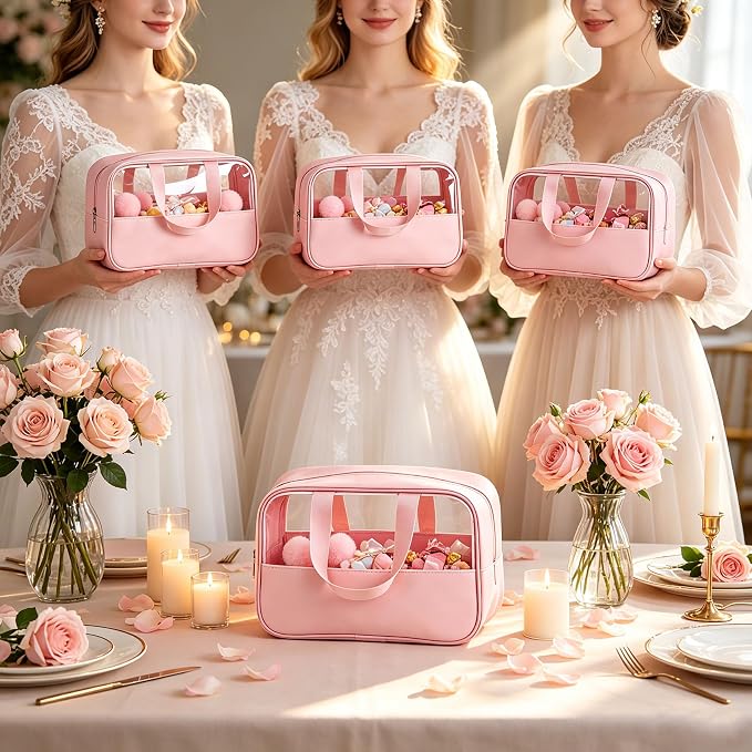 12 Pcs Pink Translucent Make up Bag, Waterproof Toiletry Bags with Handle, Portable Travel Cosmetic Organizer Pouches for Women Girls Travel Daily Use - Image 7