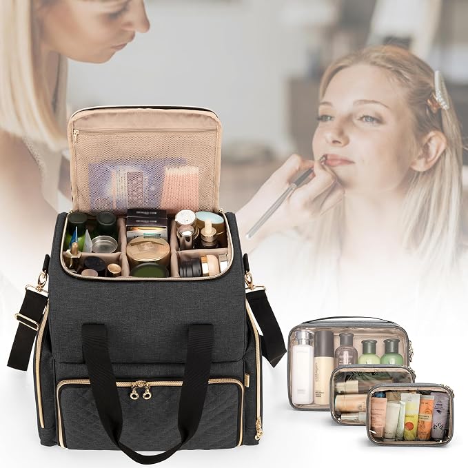 LUXJA Large Travel Makeup Bag with 3 Removable Cases, Cosmetic Bag with Detachable Dividers (Patent Pending), Black - Image 8
