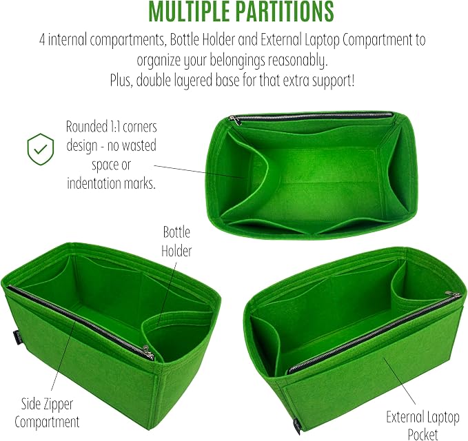 Divitize Premium Purse Organizer compatible with Artois PM/MM Bag Insert — Handmade Perfect Fit, Durable Quality Felt, Full Coverage No Bulking, 24 Shades (For Artois MM, Green) - Image 4