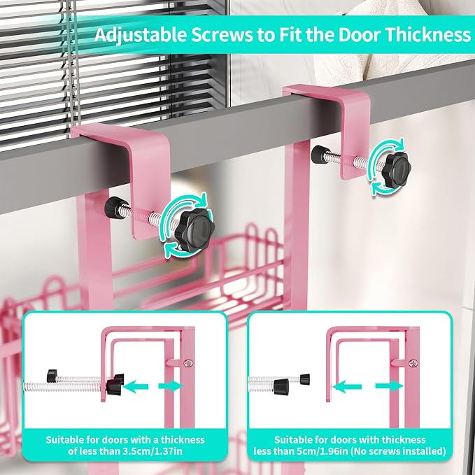 HapiRm Hanging Shower Caddy Organizer - Shower Shelf with 22 Hooks and 2 Toothbrush Holders, No Drilling Adjustable Hanging Bathroom Organizer - Pink - Image 4