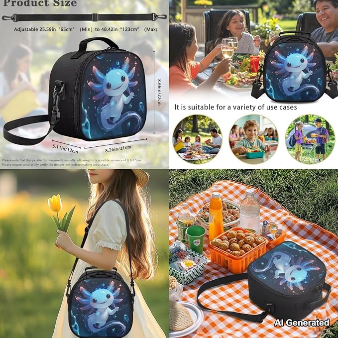 Girls Backpack with Lunch Box Cute Axolotl Elementary School Backpack for Girls 17 Inch School Bookbag Set with Pencil Pouch+Bottle Sleeve, Funny Children's Book Bag Back Pack - Image 5