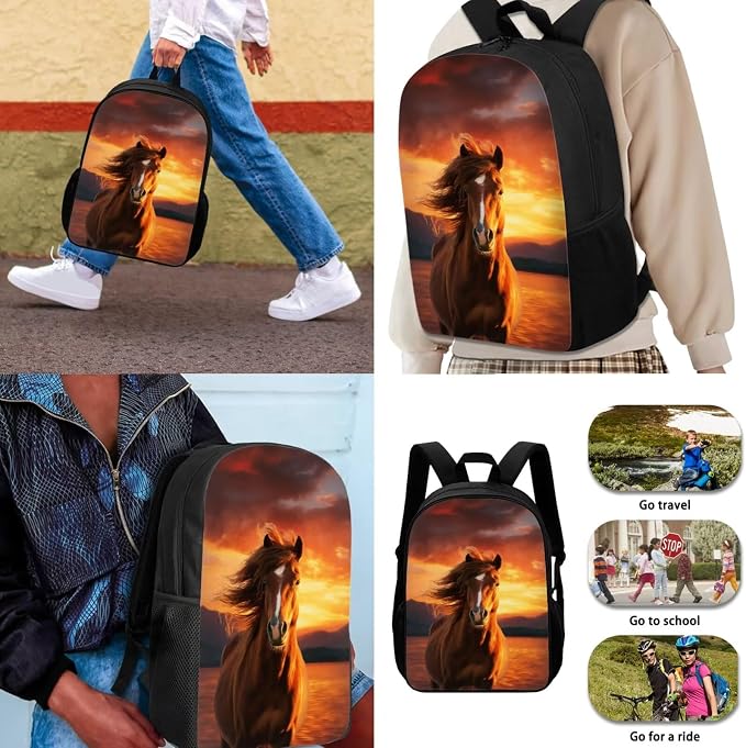Horse Backpack with Lunch Box Kids Girls 6-8/8-10 Sunset Elementary School Bookbag for 4th Grade Primary Book Bags Lunch Bag Pencil Case Water Bottle Holder 4 in 1 Set Preschool Back Pack - Image 3