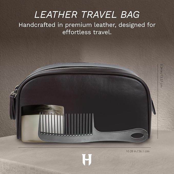 Full-Grain Leather Toiletry Bag for Men & Women | Travel Dopp Kit & Makeup Organizer | LWG Gold-Rated Certified | Durable Zip Closure, Carry Handle | Gift & Daily Use, Black - Image 7