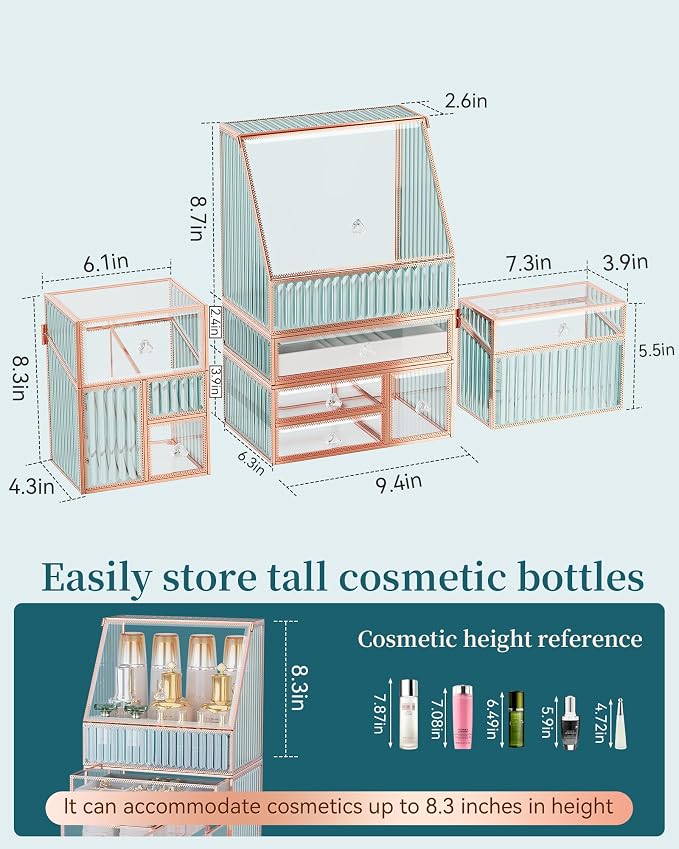 Youdepot Large Makeup Organizer, Glass Cosmetic Storage with Drawers, Stackable Makeup and Jewelry Organizer for Vanity Table, Bathroom Countertop, Skincare, Lipsticks, Perfume, Brushes - Image 6