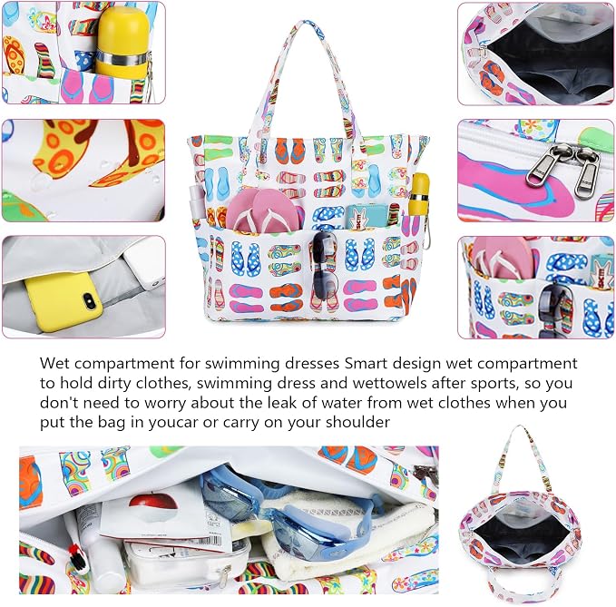 Bluboon Waterproof Beach Tote Pool Bags for Women Ladies Extra Large Carry On Bag With Wet Compartment for Weekender Travel - Image 4