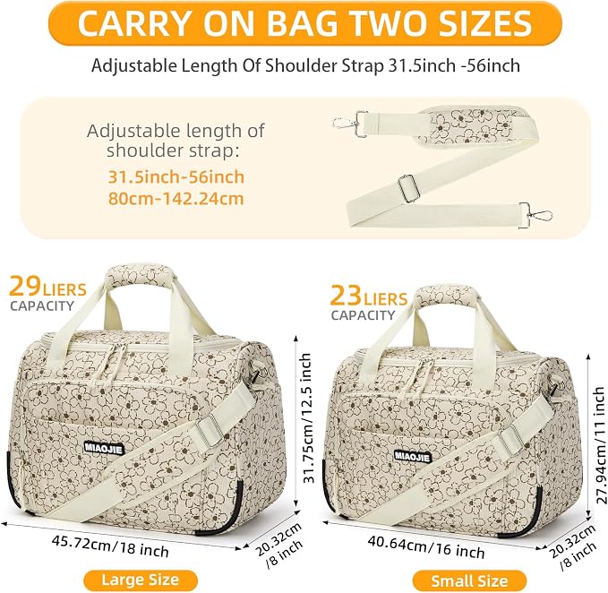 Underseat Carry On Luggage Lightweight Travel Tote Weekender Bag Overnight Duffle Bag for Travel, Travel Essentials Personal Item Travel Bag for Women, Corduroy Small Flower-16Inch - Image 3