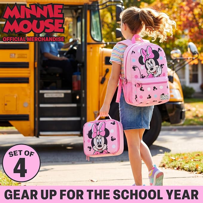 Get Trend Disney Minnie Mouse Kids Backpack 4 Piece Set | 18 inch Bookbag, Insulated Lunch Bag, Zipped Pencil Case & BPA-Free Water Bottle for School & Travel, Gifts for Girls - Image 2