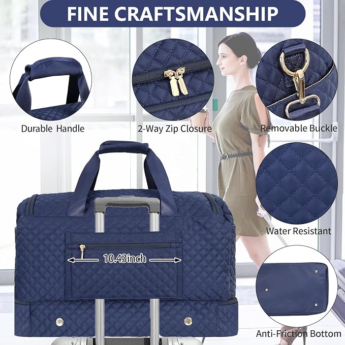Wogarl 3PCS Weekender Bags for Women Large Overnight Bag Weekend Travel Duffel Bag Carry on Shoulder with Shoe Compartment Canvas Toiletry Bag for Travel Business Gym,Dark Blue - Image 2