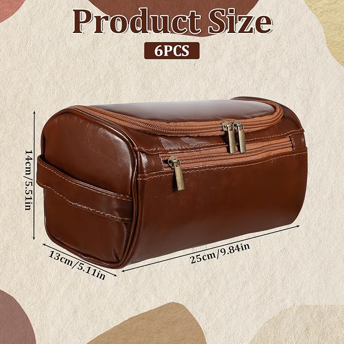 6 Pcs Toiletry Bag for Men Set of 6 Leather Toiletry-Bag for Men with Hook Premium Waterproof Kit Groomsmen Toiletry Bags PU leather cosmetic bags for Travel Essentials Gifts - Image 2