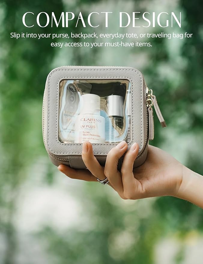 Popvibe Clear Makeup Bag Travel Cosmetic Case Transparent Toiletry Bag with Zipper, Portable Make Up Organizer Traveling Compact Car Bag for Essentials, Stone, Mini - Image 5