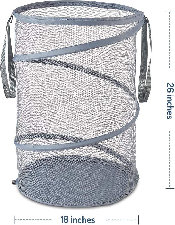 Seiritex Mesh Popup Laundry Hamper 115L Collapsible Laundry Basket Extra Large Capacity Foldable Clothing Storage Basket with Handles 26 H x 18 W x 18 L (Gray) - Image 2